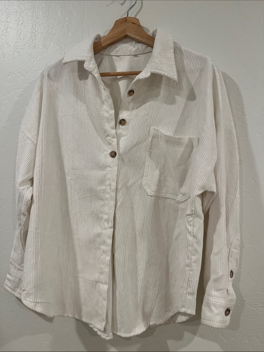 Women's Off-White Corduroy Button-Down Shirt